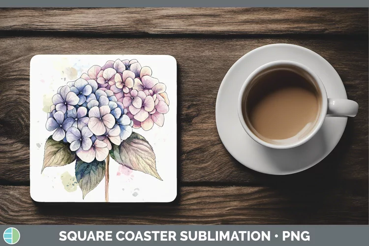 Watercolor Hydrangea Square Coaster Sublimation Coaster Desi