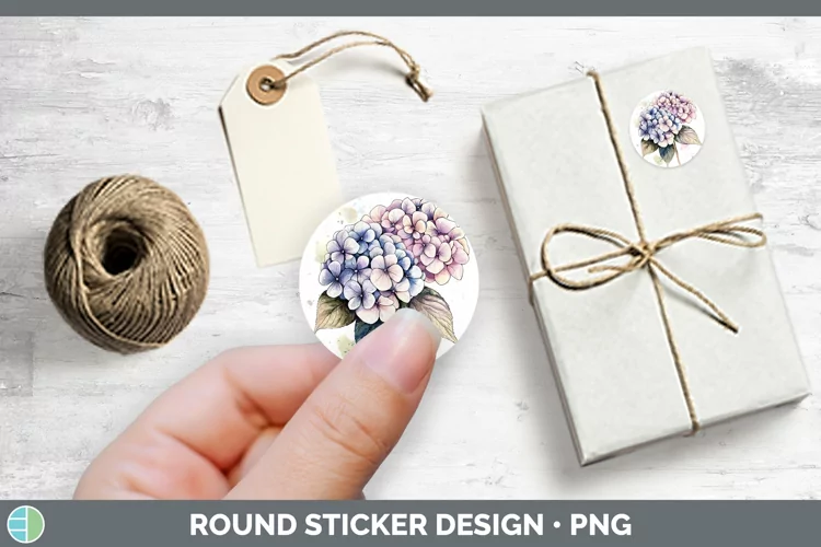 Watercolor Hydrangea Stickers | Round Labels Designs