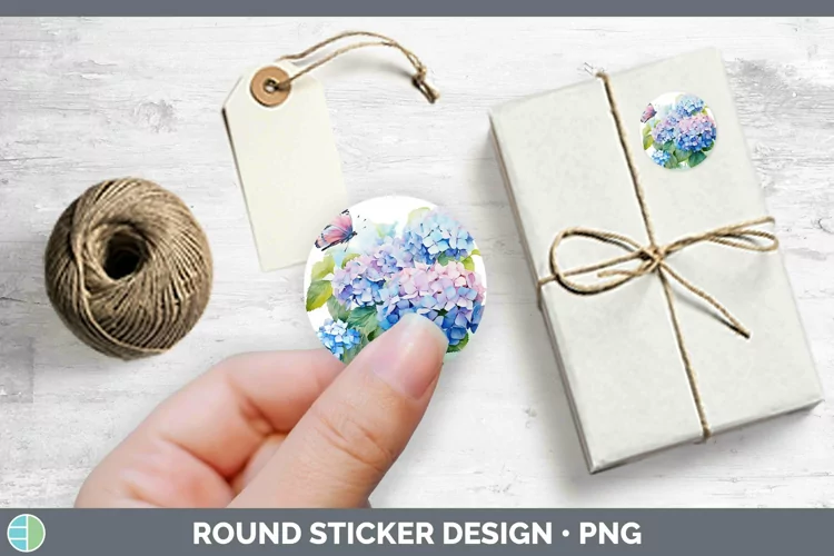 Watercolor Hydrangea Stickers | Round Labels Designs