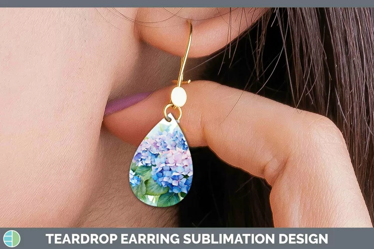 Watercolor Hydrangea Teardrop Earrings Sublimation Earrings