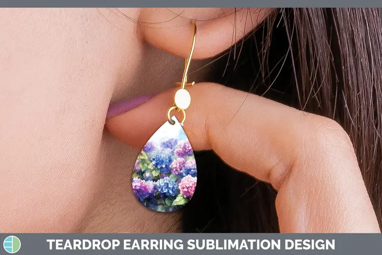 Watercolor Hydrangea Teardrop Earrings Sublimation Earrings