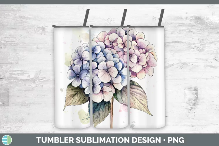 Watercolor Hydrangea Tumbler Sublimation 20 oz Skinny Tumble
