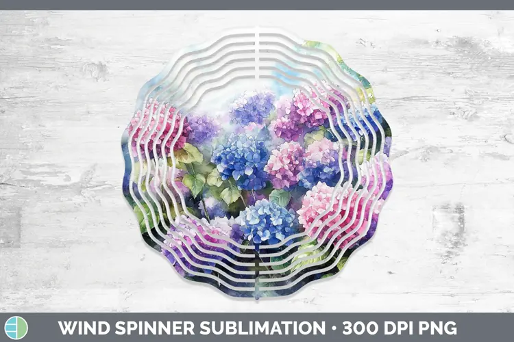 Watercolor Hydrangea Wind Spinner Sublimation Spinner Design