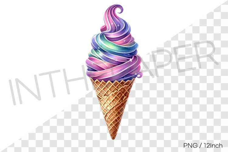 Vibrant rainbow gradient twistd soft waffle cone PNG art