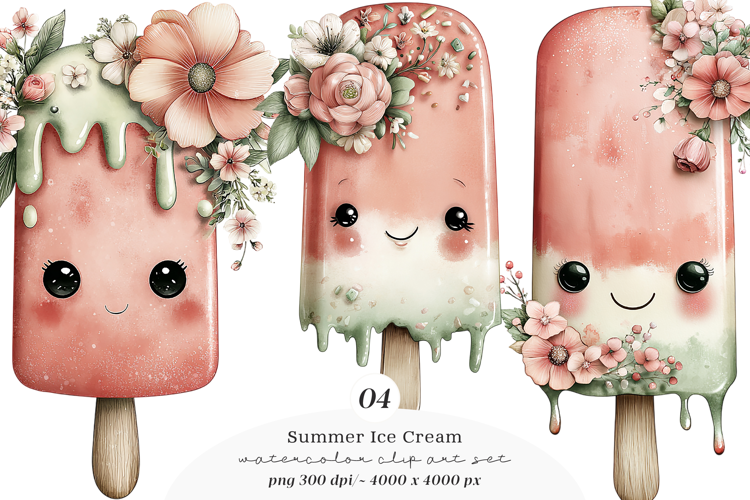 Watercolor Ice Cream Clipart