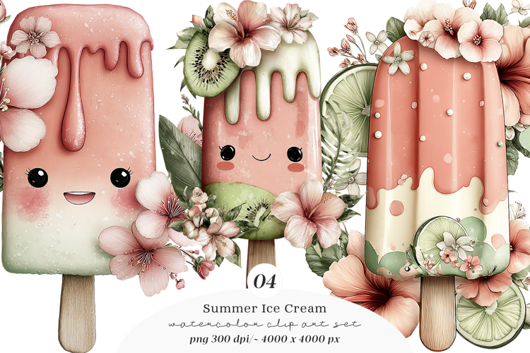 Watercolor Ice Cream Clipart