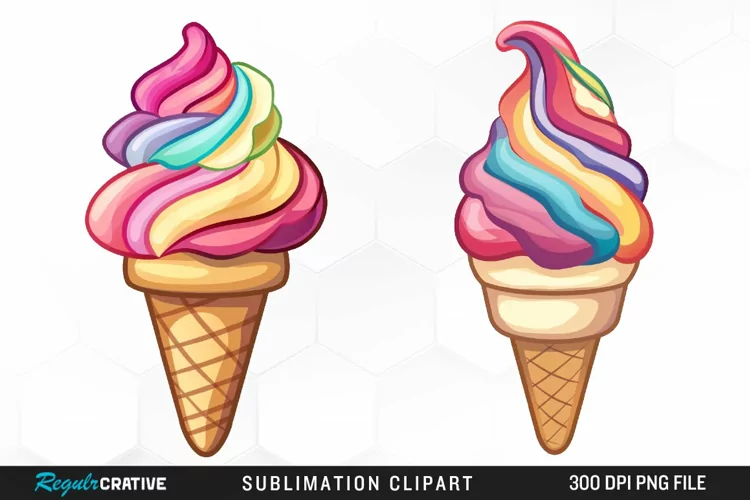 Watercolor Ice Cream Graphics Clipart