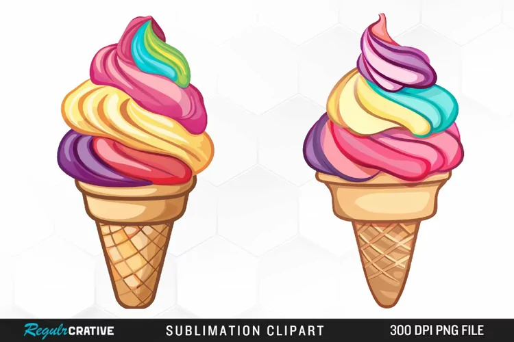 Watercolor Ice Cream Graphics Clipart