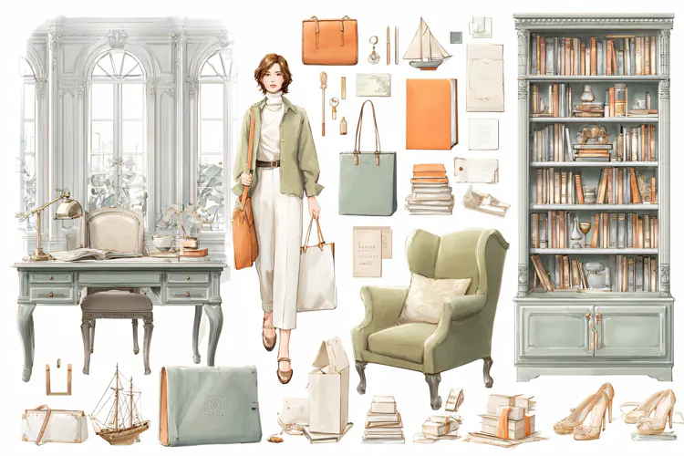 Watercolor illustration of a woman reading books with flower