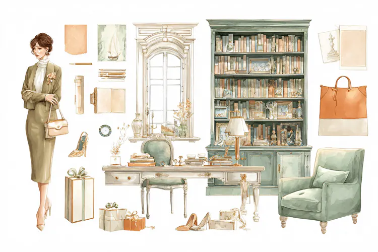 Woman standing with shopping bags in a vintage library room