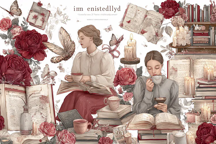 Watercolor illustration of two women reading books and drink