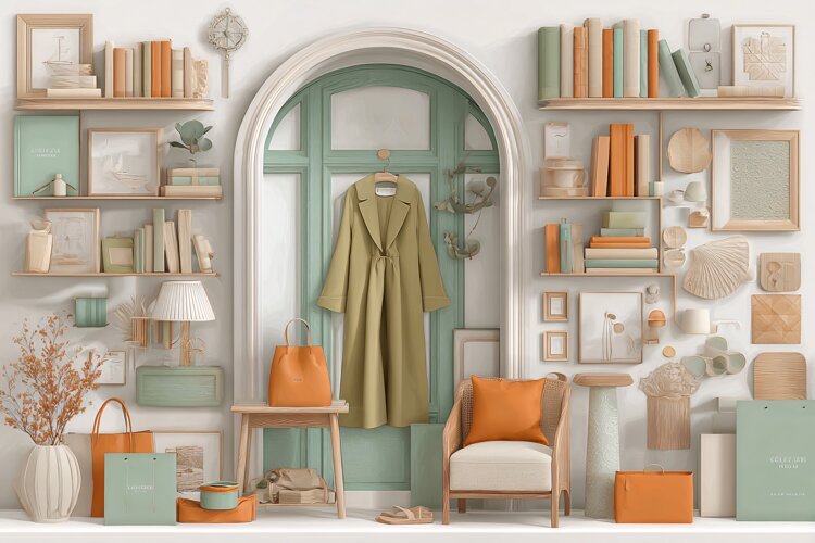 Watercolor illustration of an interior entryway with a coat example image 1