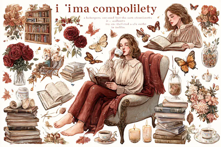 Watercolor illustration of a young woman reading a book