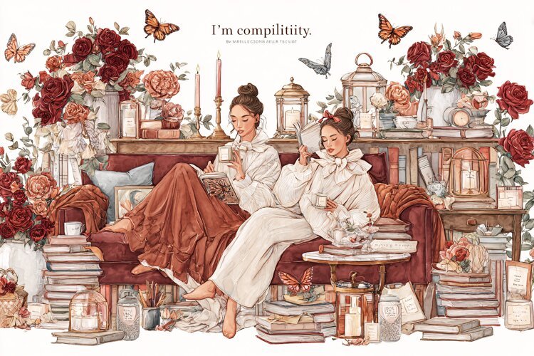 Two women in vintage lace dresses sitting on a sofa example image 1