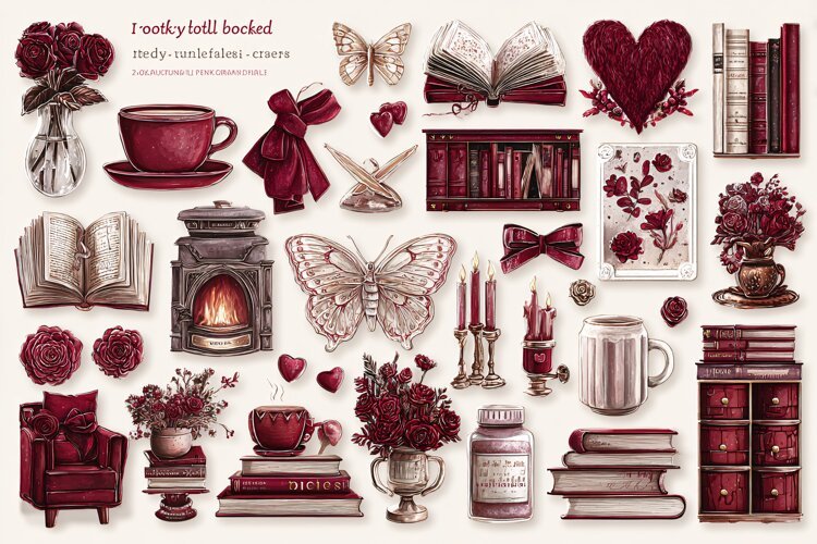 burgundy watercolor illustrations featuring cozy home example image 1