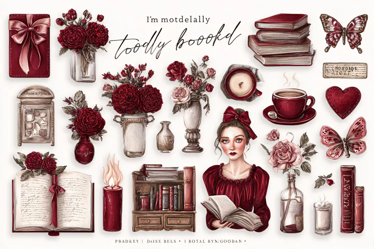 Watercolor illustration of vintage red aesthetic element
