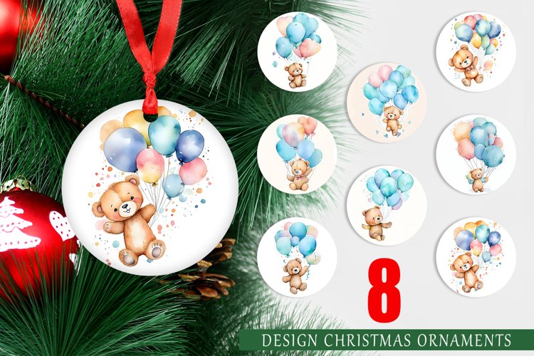 Christmas Ornaments Watercolor Teddy Bear