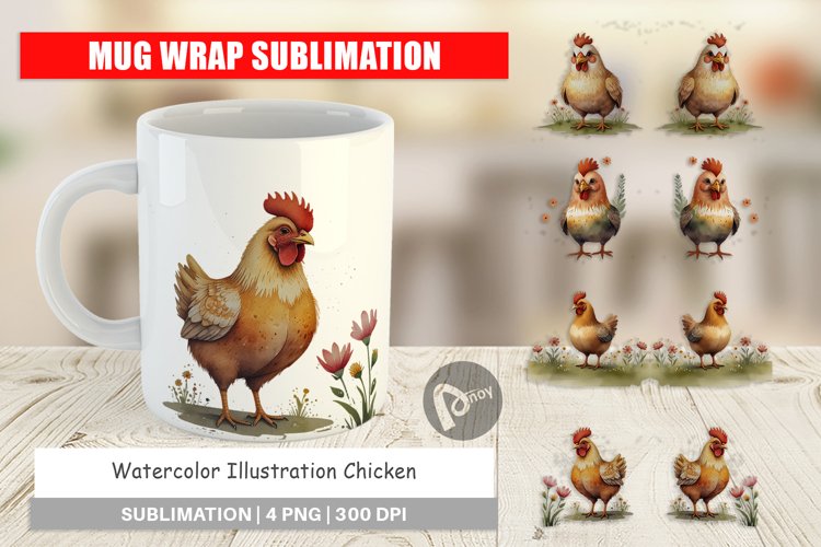 Mug Wrap Design Illustration Chicken