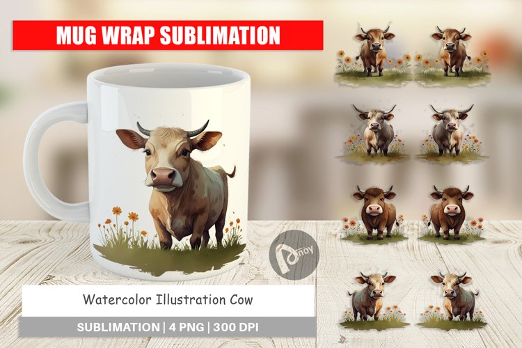 Mug Wrap Design Illustration Cow