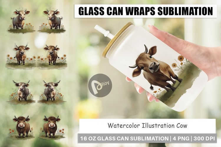 Glass Can Wraps Illustration Cow