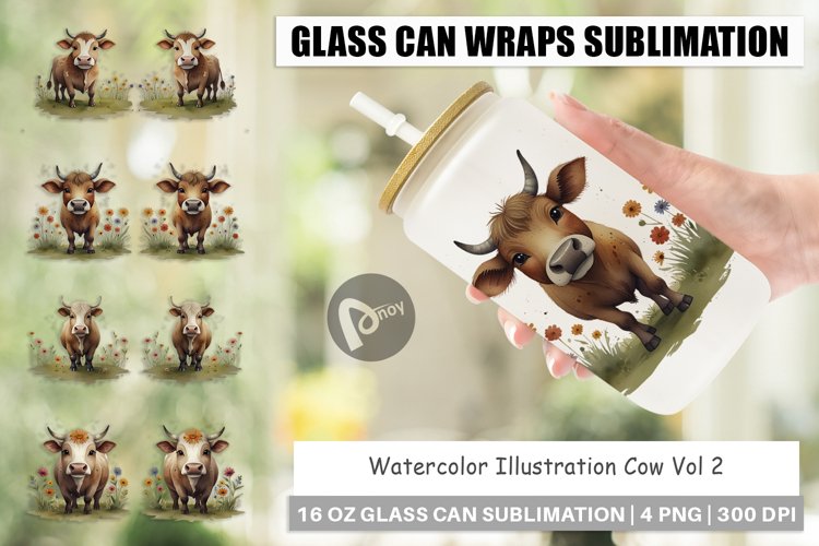 Glass Can Wraps Illustration Cow