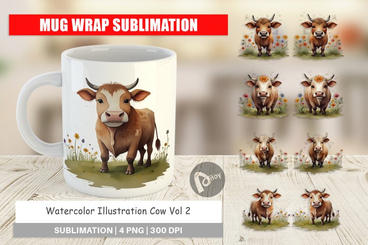 Mug Wrap Design Illustration Cow