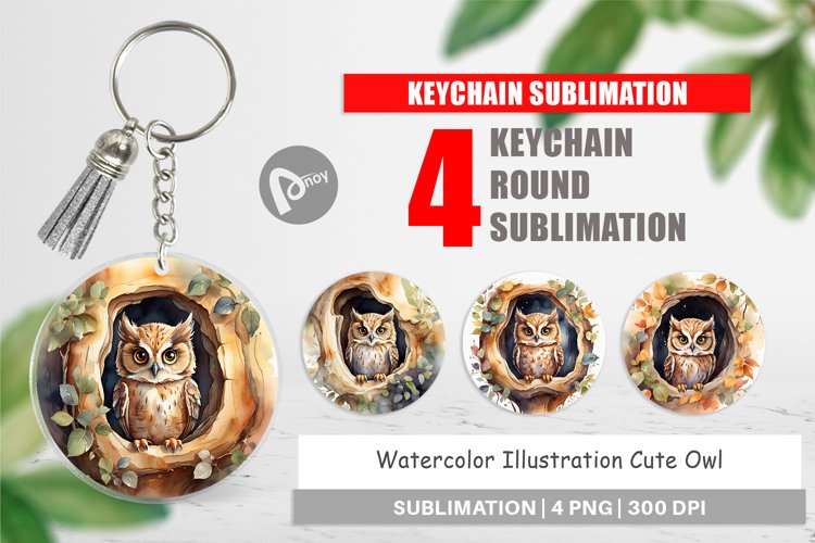 Keychain Watercolor Owl