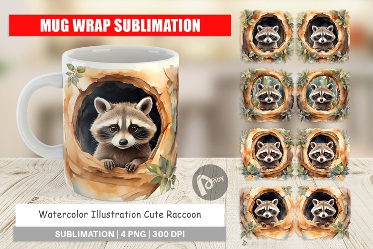 Mug Wrap Design Watercolor Raccoon