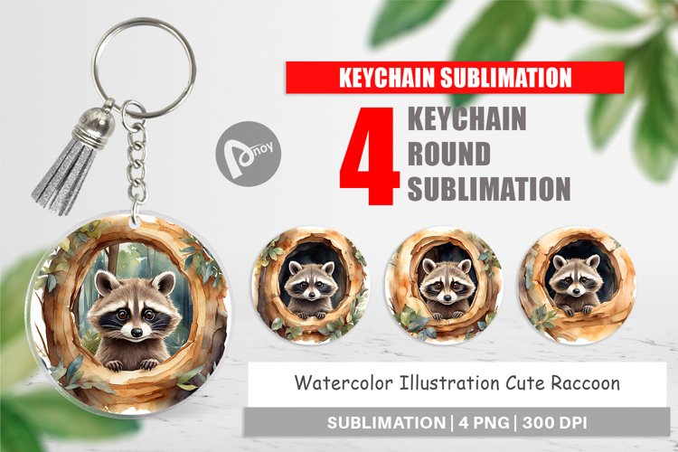 Keychain Watercolor Raccoon