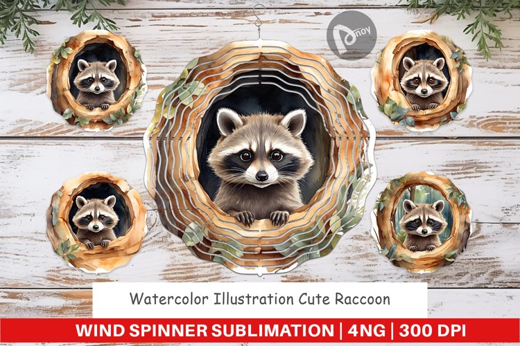 Wind Spinner Watercolor Raccoon