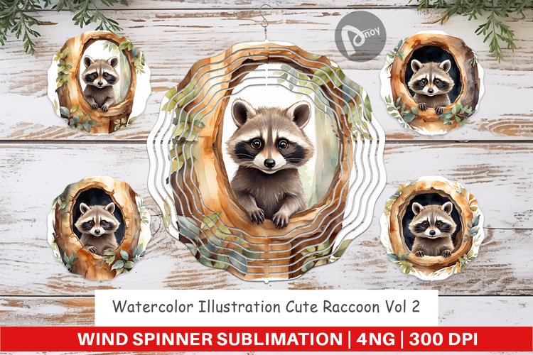 Wind Spinner Watercolor Raccoon