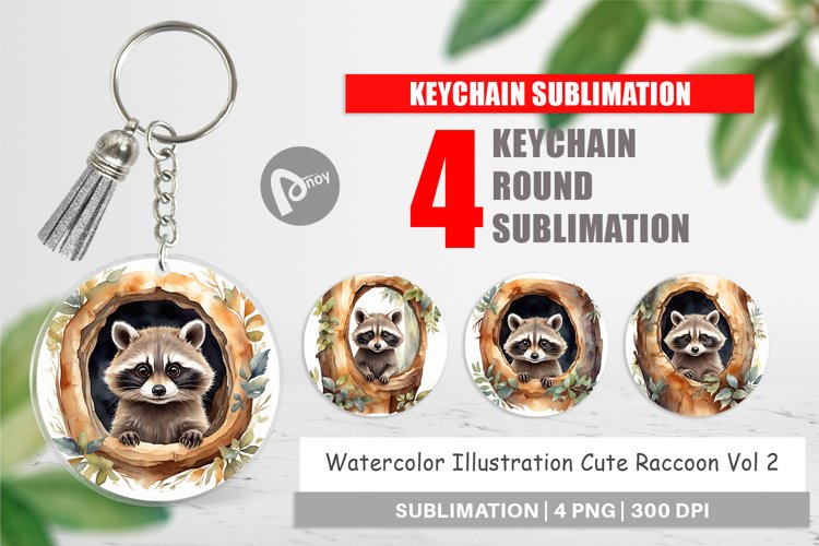 Keychain Watercolor Raccoon