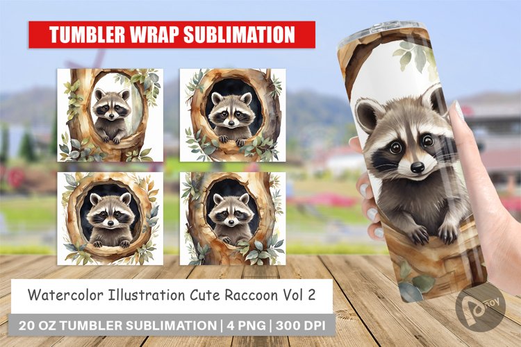 Tumbler Wrap Watercolor Raccoon