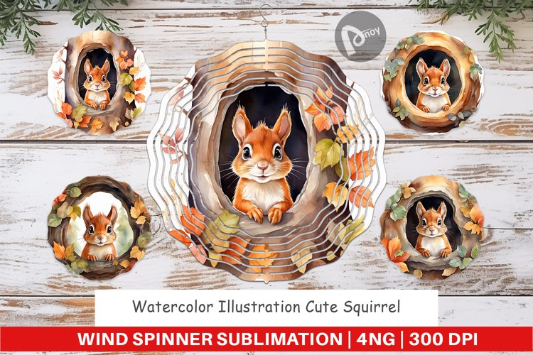 Wind Spinner Watercolor Squirrel