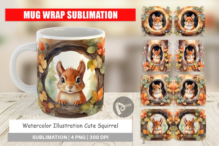 Mug Wrap Design Watercolor Squirrel