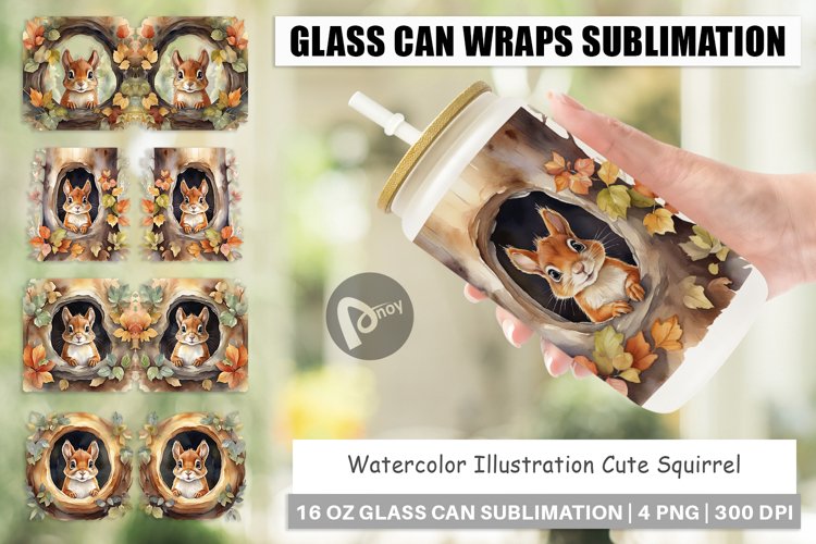 Glass Can Wraps Watercolor Squirrel