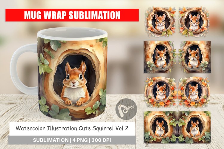 Mug Wrap Design Watercolor Squirrel