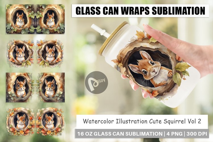 Glass Can Wraps Watercolor Squirrel