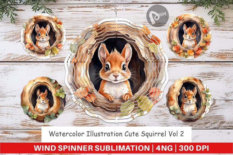 Wind Spinner Watercolor Squirrel