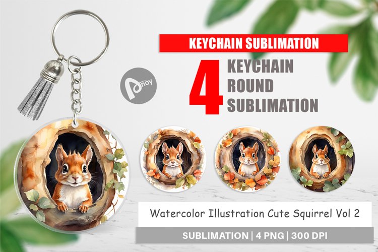 Keychain Watercolor Squirrel