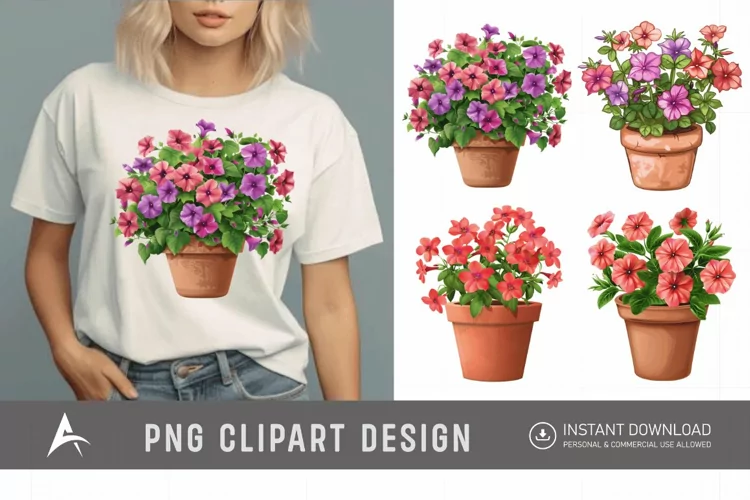 Watercolor Impatiens Flowers In Pots Clipart