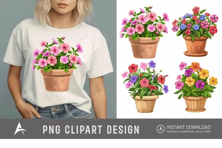 Watercolor Impatiens Flowers In Pots Clipart