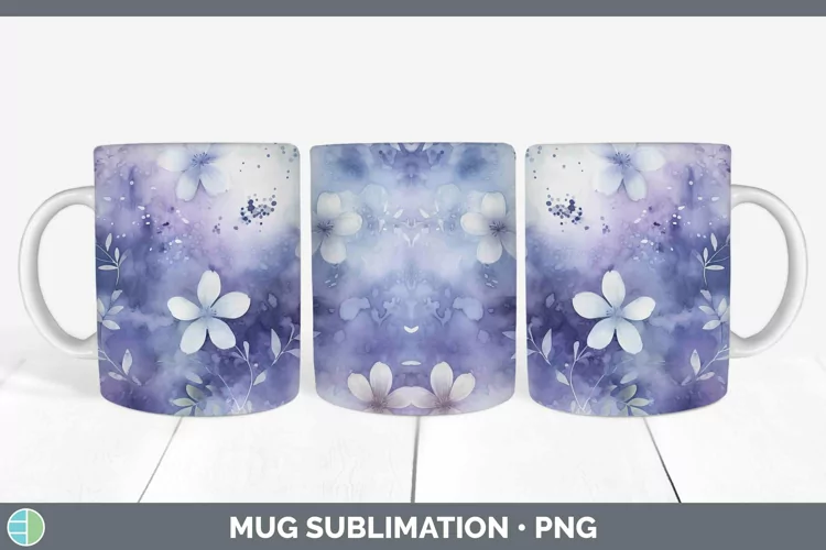 Watercolor Indigo Mug Wrap Sublimation Coffee Cup Designs