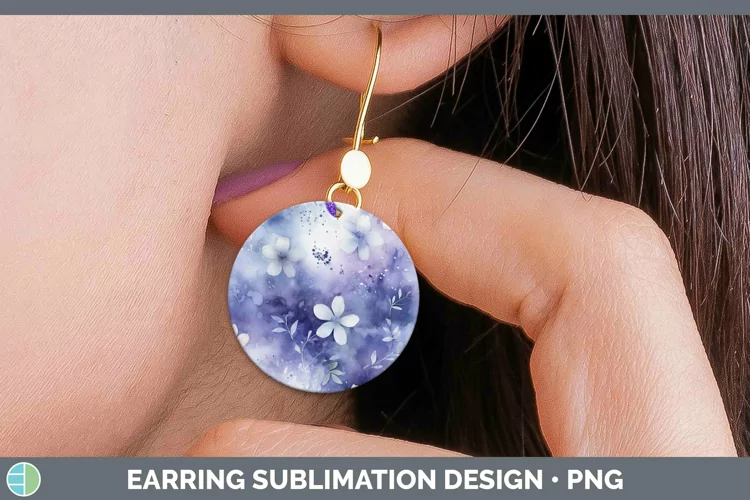 Watercolor Indigo Round Earrings Sublimation Earrings Design