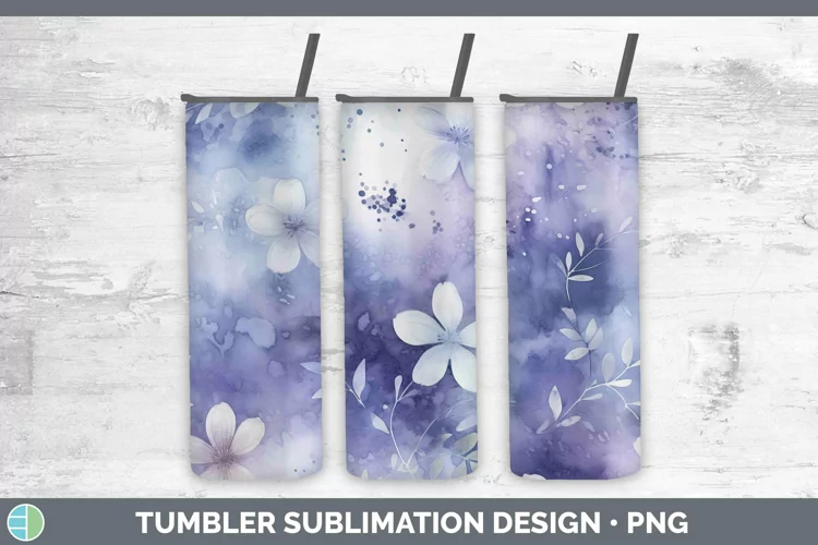 Watercolor Indigo Tumbler Sublimation 20 oz Skinny Tumbler D