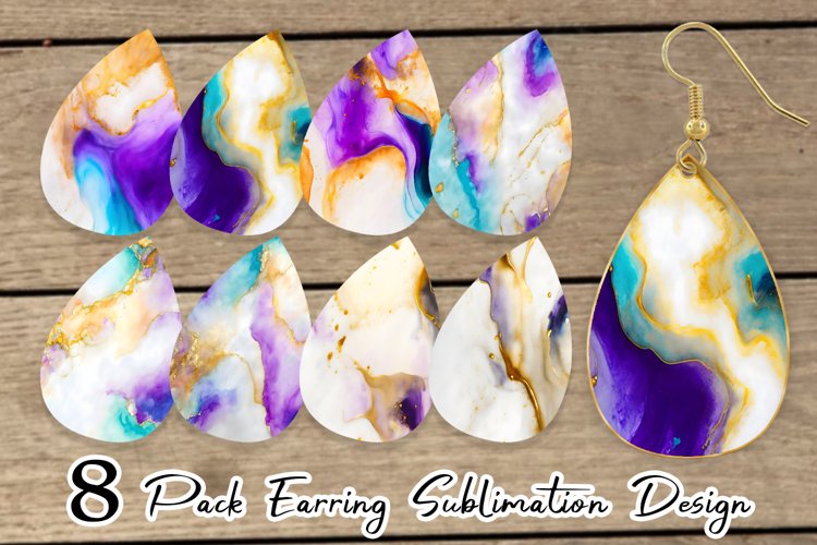 Earring teardrop sublimation design Watercolor ink and gold
