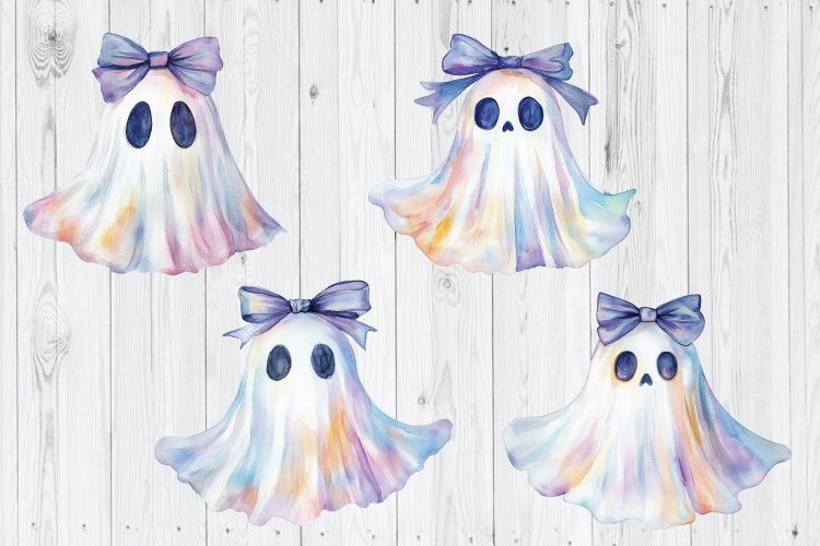 Iridescent Ghost Coquette Bow PNG, Cute Ghost PNG