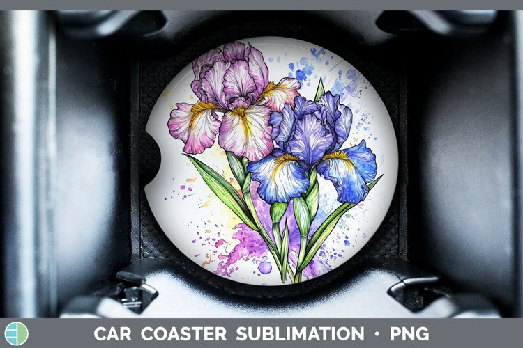 Watercolor Iris Car Coaster Sublimation Designs
