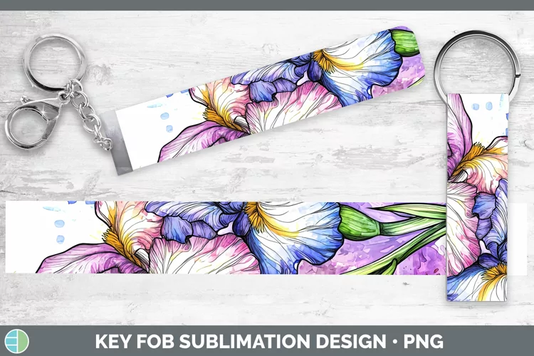 Watercolor Iris Key Fob Sublimation Wristlet Designs