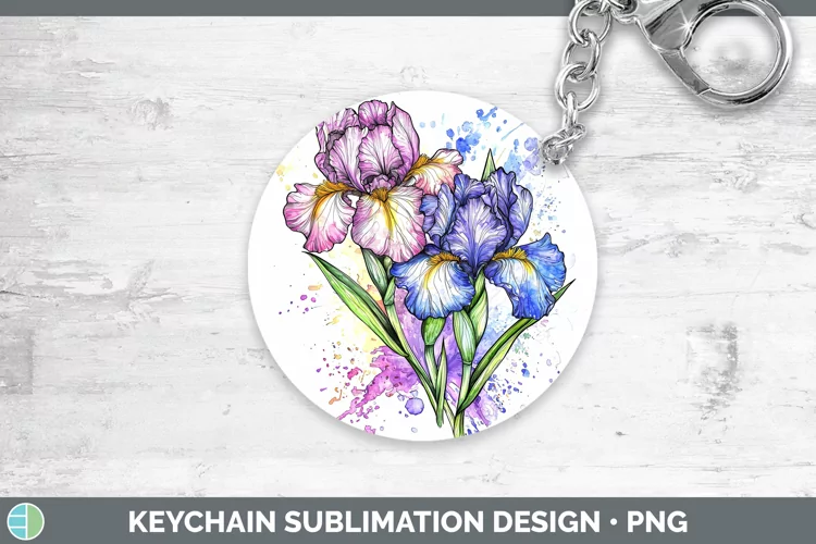Watercolor Iris Keychain Sublimation Keyring Designs